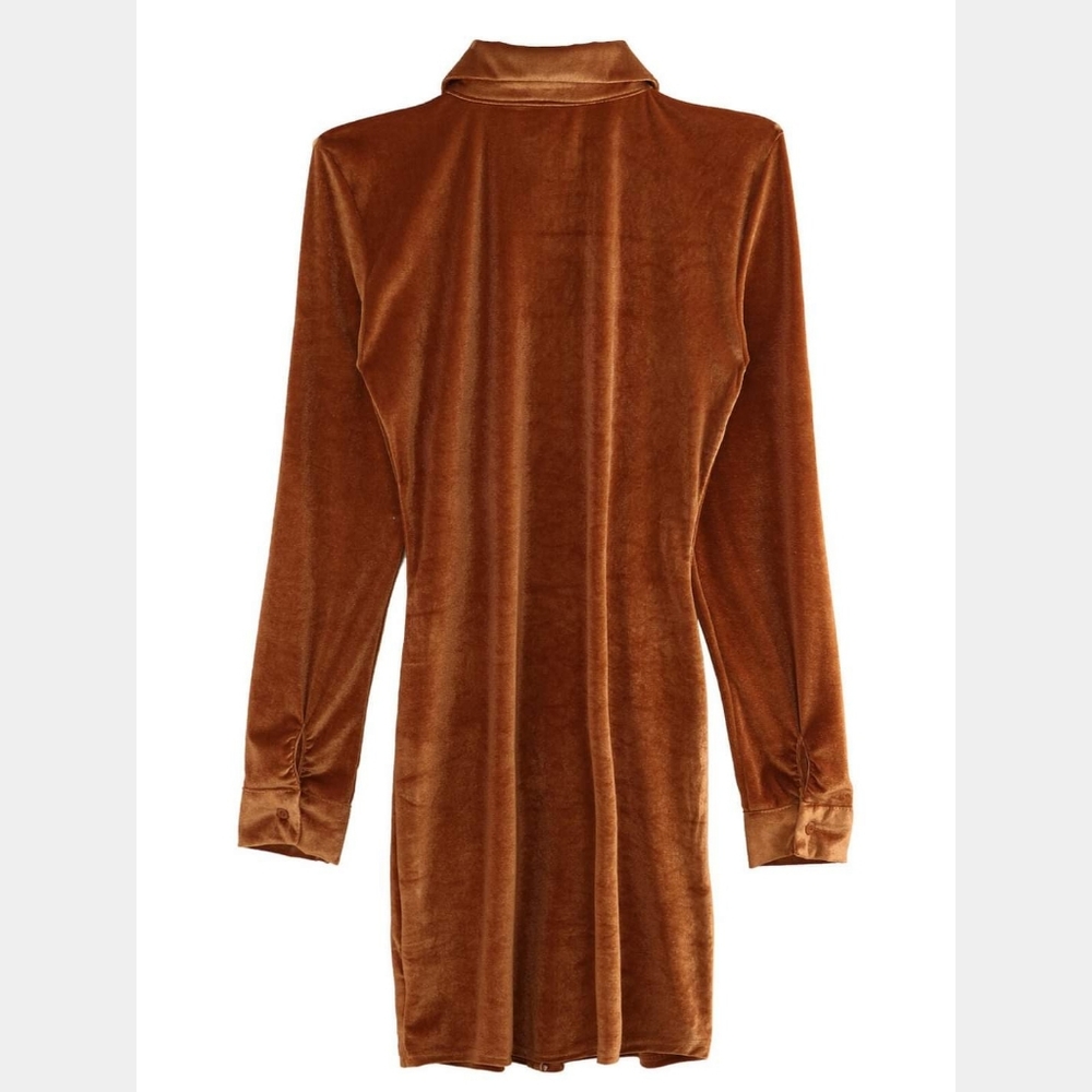 Ruched Long Sleeve Mini Shirt Dress - Picture 4 of 15